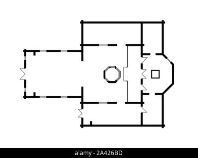 Architektonischen Plan der Christlich-orthodoxen Kirche. Mittelalterliche orthodoxe Kloster, Konstruktion. Stock Vektor