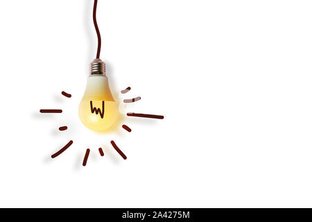 Kreative conceptof ein leuchtendes Energiesparlampe auf weißem Hintergrund. Energieeinsparung oder Idee Konzept. Stockfoto