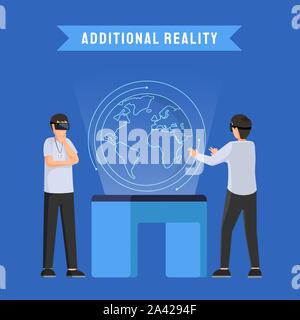 Augmented Reality social media banner Vorlage. Wirtschaft und Bildung Innovation, moderne Technik. Kollegen tragen AR-Gläser, Männer im VR-Headsets flachbild Vector Illustration mit Typografie Stock Vektor