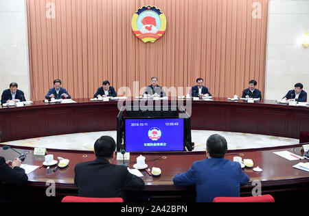 (191028) - Peking, Oktober 11, 2019 (Xinhua) - Wang Yang, Mitglied des Ständigen Ausschusses des Politbüros der Kommunistischen Partei Chinas (CPC) Der Zentralausschuss und Vorsitzender des Nationalen Ausschusses der Chinese People's Political Consultative Conference (Cppcc), leitet eine zweiwöchentlich erscheinende Tagung der PKKCV National Committee in Peking, der Hauptstadt von China, Okt. 11, 2019. (Xinhua / Zhang Ling) Stockfoto