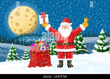 Weihnachten Hintergrund. Weihnachtsmann mit Sack Geschenke Stock Vektor