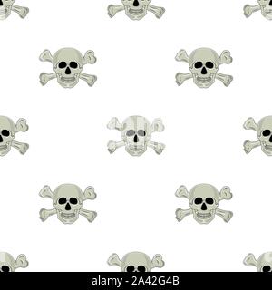 Nahtlose Muster mit totenkopf und gekreuzten Knochen auf weißem Hintergrund. Vector Illustration für Design, Web, Geschenkpapier, Stoff. Stock Vektor