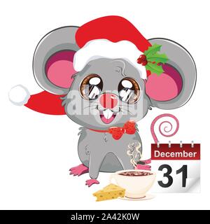 Cartoon kawaii Anime santa Maus oder Ratte Design. Stock Vektor