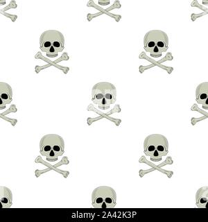 Nahtlose Muster mit totenkopf und gekreuzten Knochen auf weißem Hintergrund. Vector Illustration für Design, Web, Geschenkpapier, Stoff. Stock Vektor