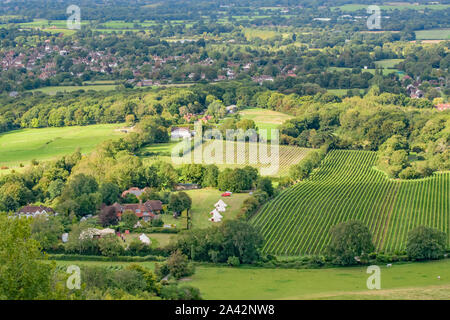 Ein Blick auf die Zelte in den ländlichen grünes Feld unterhalb des Hügels Stockfoto