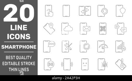 Moderne Smartphones Vector Icons. Lineare Piktogramme Sammlung. Moderne Smartphones Vector Icons einstellen. Editierbare Schlaganfall. EPS 10. Stock Vektor