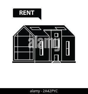 Silhouette der modernen Haus mit einem großen Panoramafenster mit Vorzeichen Mieten auf weißem Hintergrund Stock Vektor