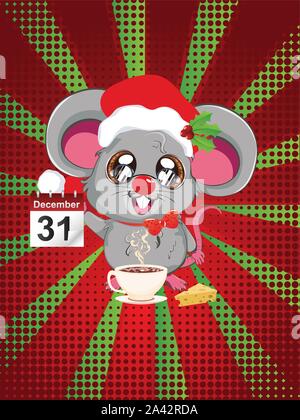 Cartoon kawaii Anime santa Maus oder Ratte Design. Stock Vektor