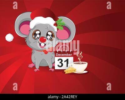 Cartoon kawaii Anime santa Maus oder Ratte Design. Stock Vektor