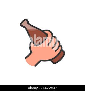 Vektor hand Bier Flasche flachbild Color Line Symbol. Stock Vektor