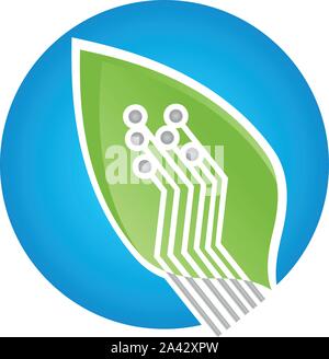 Lampe, Blatt, Chip, Leiterplatte, Green IT, Logo Stock Vektor