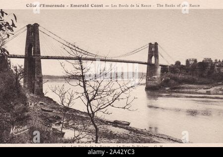 Schwarze und weiße Postkarte von Cote d'Emeraude Les Bords de la Rance - am Ufer der Rance - Le Pont St. Hubert. Emerald Coast 1900. Stockfoto