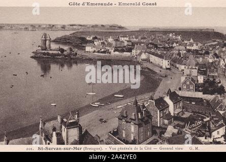 Schwarze und weiße Postkarte von Cote d'Emeraude - St. Servan sur Mer. Emerald Coast 1900. Stockfoto