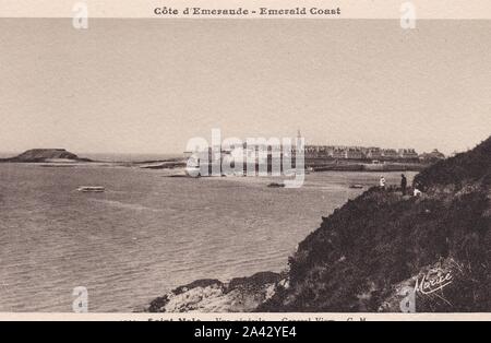 Schwarze und weiße Postkarte von Cote d'Emeraude - Saint Malo. Emerald Coast 1900. Stockfoto