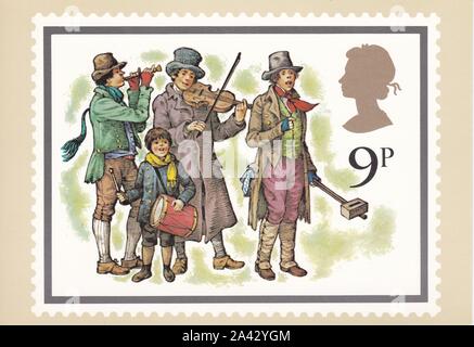 Farbe Royal Mail Postkarte von 9p Stempel 19. Jahrhundert wartet - Weihnachten 1978 Stockfoto