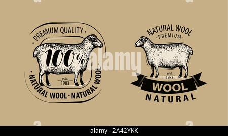 Naturwolle, Garn Logo oder Label. Vektorgrafik Strickarbeit Stock Vektor