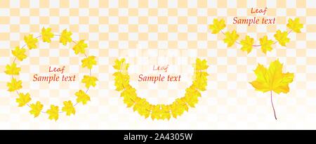 3D realistische Maple Leaf. Zusammensetzung gelb Maple Leaf. Sammlung Blatt. Herbst Blätter mit Kopie Platz für Ihren Text. Banner. Maple Leaf Nahaufnahme Stock Vektor