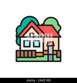 Landhaus, Ferienhaus Landschaft flach Farbe Symbol Leitung. Stock Vektor