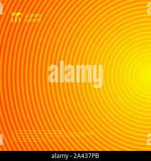 Schöne radiale Bewegung Circle Linien Muster auf Orange und Gelb Gradienten Farbe Zusammenfassung Hintergrund und Textur. Bunte grafik design Welligkeit movem Stock Vektor