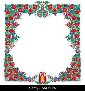 Hungarian folk art floral Rahmen über weißen Hintergrund mit Kopie Raum Stock Vektor