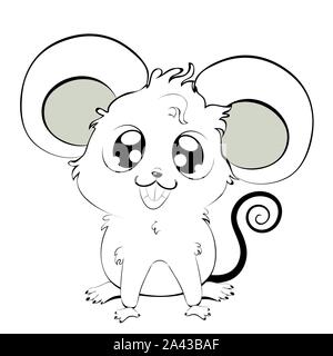 Cartoon kawaii Maus oder Ratte in schwarz-weiß Design. Stock Vektor