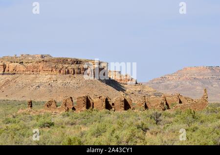 3 Geschichte nicht ausgehobener Große Haus, Wijiji (1100-1150 s), Chacoan Ausreißer, Chaco Canyon, NM 190914 75384 Stockfoto