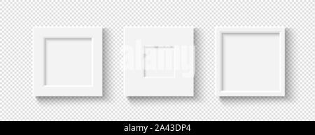 Leeres weißes Bild Frames festlegen. Platz elegante plactic oder Holzrahmen mit weichen Schatten. Vektor mockup auf transparentem Hintergrund Stock Vektor