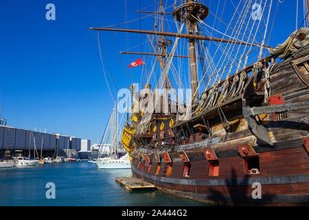 Genua, Italien, 11. September 2019: Galeone Neptun Piratenschiff in Genua Porto Antico, Italien. Stockfoto