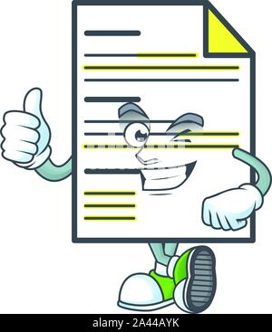 Daumen hoch Dokument in der zeichentrickfigur Maskottchen. Stock Vektor