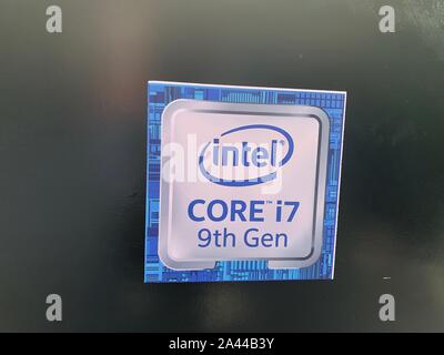 ---- Ein Logo der 9. Generation von Intel Core i7 ist während der Expo in Wuhan City gesehen, der Central China Provinz Hubei, 16. Juni 2019. Die Vereinigten Staaten Stockfoto