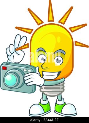 Fotograf Lampe Gelb mit comicfigur Form. Stock Vektor