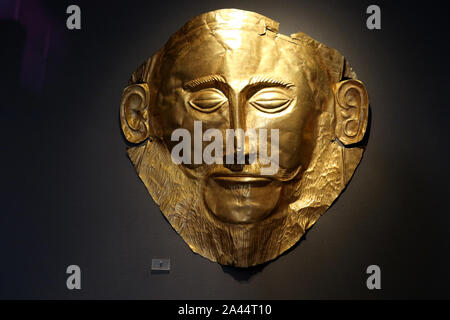 Tod Maske des Agamemnon, dem Archäologischen Museum, Athen, Griechenland Stockfoto