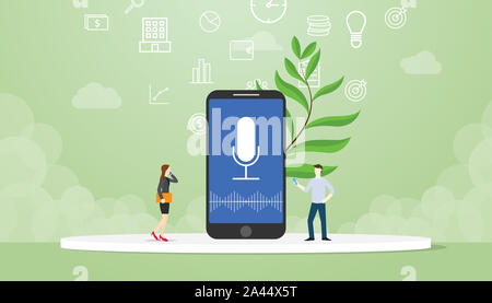 Voice Command Technologie mit Personen Konzept mit modernen Flat Style-Vector Illustration Stockfoto