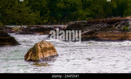 Große Felsbrocken im Wasser auf dem Fluss in Great Falls National Park mit Vor der kleinen Rapids Stockfoto
