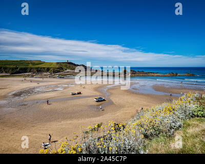 30. Juni 2018: Bude, Cornwall, UK-Summerleaze Beach im Juni Hitzewelle. Stockfoto