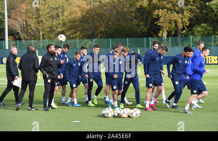 Edinburgh, Schottland, Großbritannien. 12 Okt, 2019. Schottland Fußball Team Training im Oriam, Riccarton, Edinburgh, für Scotlands UEFA EURO 2020 Qualifier Befestigung gegen San Marino am Hampden Park Glasgow (13 Okt 19) Credit: Eric mccowat/Alamy leben Nachrichten Stockfoto