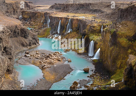 Sigoldugljufur, eine Schlucht mit Wasserfällen in Island Stockfoto