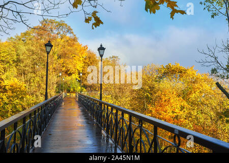 Kiew, Ukraine, 16. Oktober 2016: Brücke als Symbol für Liebe und Treue im Mariinsky Park im Herbst mit Blatt fallen, Kiew, Ukraine Stockfoto