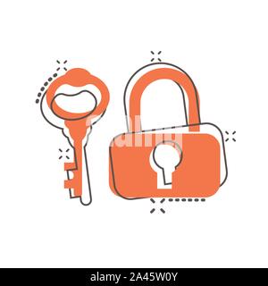 Taste mit Symbol "Vorhängeschloss im Comic-stil. Zugang login Vektor Cartoon Illustration Piktogramm. Lock schlüsselloch Geschäftskonzept splash Wirkung. Stock Vektor