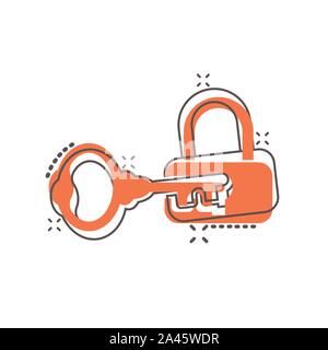 Taste mit Symbol "Vorhängeschloss im Comic-stil. Zugang login Vektor Cartoon Illustration Piktogramm. Lock schlüsselloch Geschäftskonzept splash Wirkung. Stock Vektor