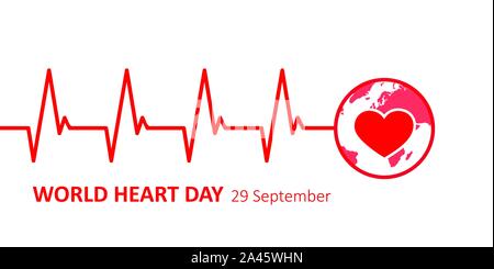 World Heart Day heartbeat Kardiographie Grafik mit Erde Vektor-illustration EPS 10. Stock Vektor