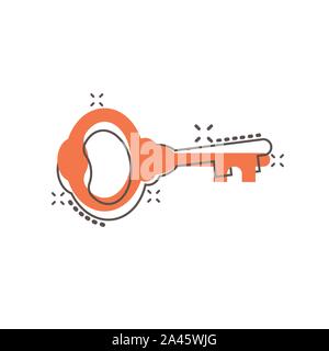 Schlüsselsymbol im Comic-stil. Zugang login Vektor Cartoon Illustration Piktogramm. Kennwort Geschäftskonzept splash Wirkung. Stock Vektor