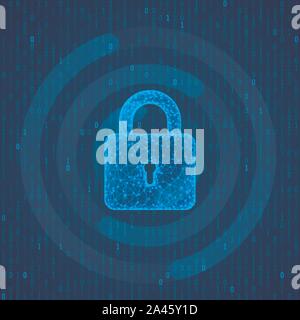 Polygonale lock auf binären Code Hintergrund. Schutz Konzept der digitalen und der Technologie. System die Privatsphäre. Schutz persönlicher Daten. Vector Illustration Stock Vektor