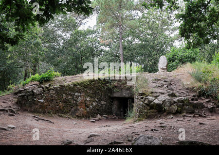 Der Tumulus von kercado liegt auf einem der höchsten Punkte im Gelände in den Wäldern rund um Carnac in der Bretagne Stockfoto
