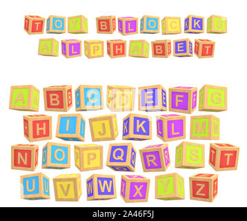 3D-Rendering für eine bunte Alphabet mit einem Schreiben Toy Blocks Alphabet vor allem Briefe. Grundschule. Kindergarten. Vorschule lernen. Stockfoto