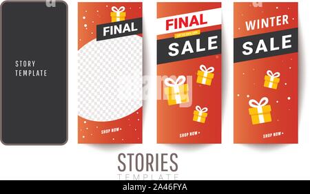 Trendy winter bearbeitbaren Vorlage für soziale Netzwerke Geschichten mit geschenkboxen Für social media Post oder Website Banner. Stock Vektor