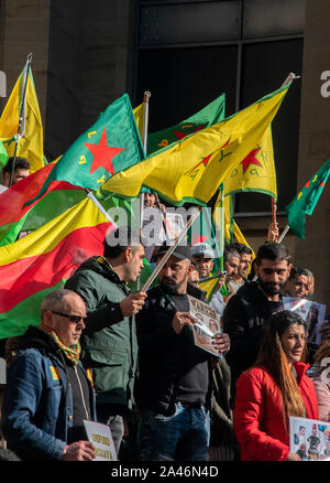 Glasgow, Schottland, Großbritannien. 12. Oktober 2019: Menschen aus Protest gegen die türkische Besetzung und der ethnischen Säuberung der Kurden. Stockfoto