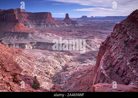 Blick auf Leuchter Turm von False Kiva in der Insel im Himmel Der Canyonlands National Park, Utah, USA Stockfoto