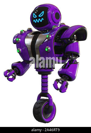 Automaten, die Elemente enthalten: Digitale Anzeige Kopf, zorniges Gesicht, schwere obere Brust, schwere mech Brust, grünes Kabel Steckdosen array, Einrad Rad. Mater Stockfoto