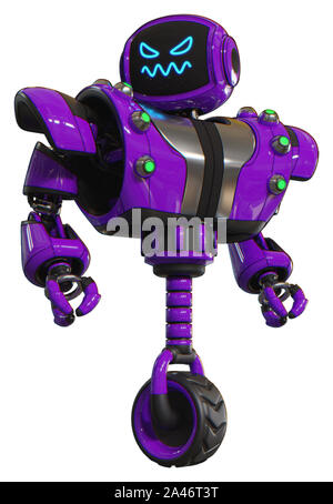 Automaten, die Elemente enthalten: Digitale Anzeige Kopf, zorniges Gesicht, schwere obere Brust, schwere mech Brust, grünes Kabel Steckdosen array, Einrad Rad. Mater Stockfoto